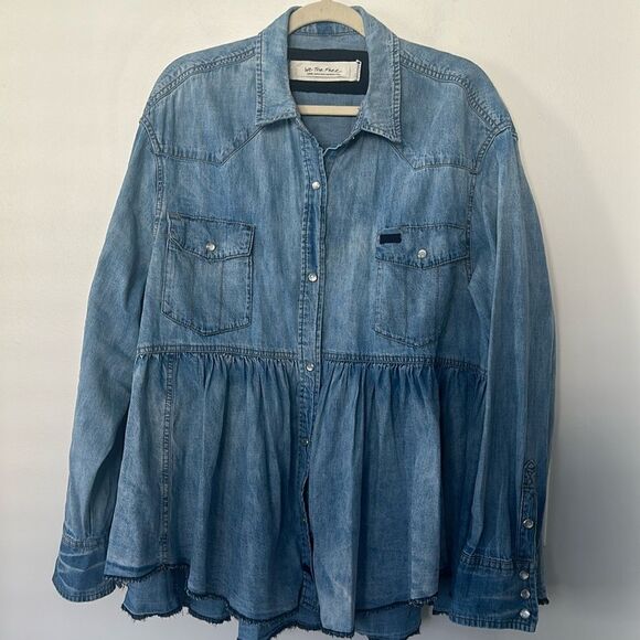 Free People Dylan Babydoll Chambray Shirt L - Picture 2 of 9
